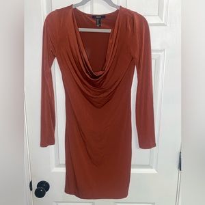 Brick Colored Long Sleeve Mini Dress